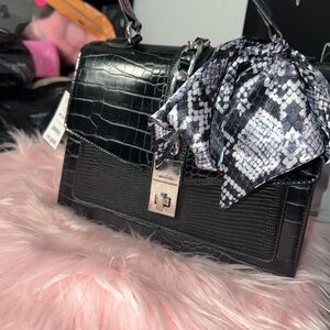 Aldo Black Croc-embossed Handbag , with Scarf attached